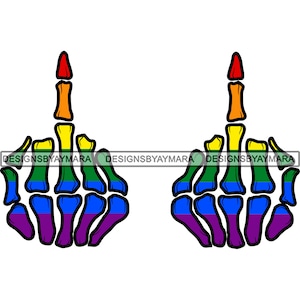 Skeleton Hands Middle Fingers Obscene Gesture Rainbow Color Tattoo Ink Art SVG PNG JPG Clipart Vector Designs Silhouette Cricut Cut Cutting