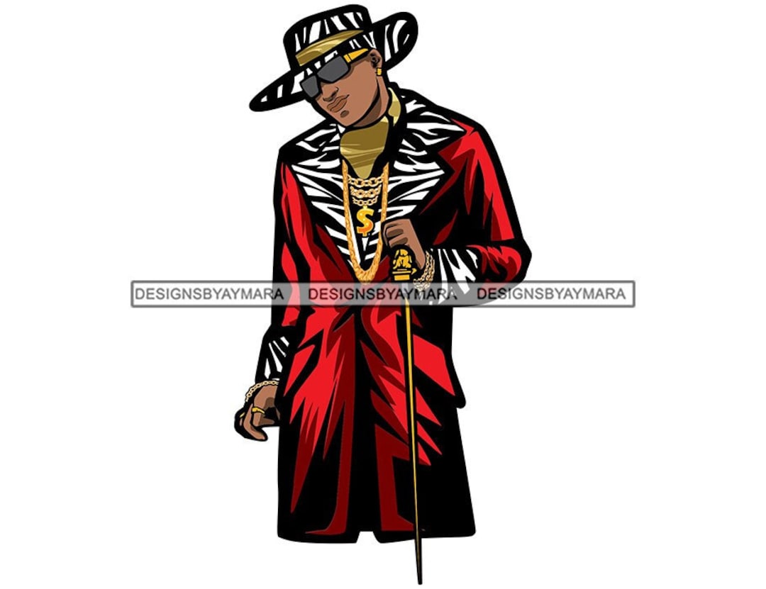 Black Man Pimp Zebra Print Hat Red Suit Collar Lounge Sunglasses Gold