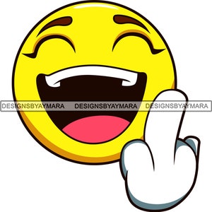 Face Emoji Laughing Showing Middle Finger Cartoon Tattoo Ink Art Illustration SVG PNG JPG Clipart Vector Designs Silhouette Cricut Cutting