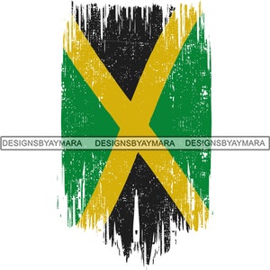 Jamaicaanse vlag Distressed Caribbean Land Witte Achtergrond Banner Illustratie SVG PNG JPG Clipart Vector Ontwerpen Silhouet Cricut Snijden