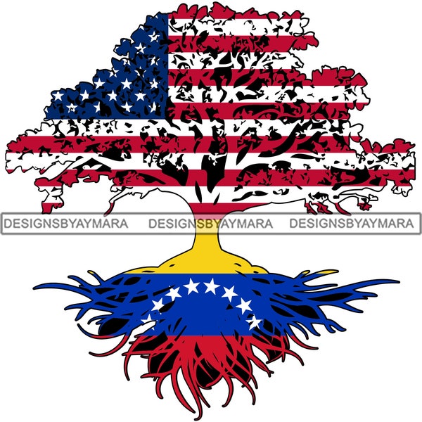 Beautiful Tree United States Venezuela Flags Countries Union Illustration SVG PNG JPG Clipart Vector Designs Silhouette Cricut Cut Cutting