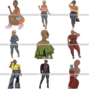 Bald Woman Hairstyle SVG Bundle Confidence Women Fashion Model Lady Color Outfit Logo SVG PNG Jpg Clipart Vector Designs Cricut Cut Cutting