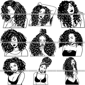 Afro Woman SVG Bundle Curly Kinky Hairstyle Melanin Nubian Black Women Roots SVG PNG Jpg Clipart Vector Designs Silhouette Cricut Cutting