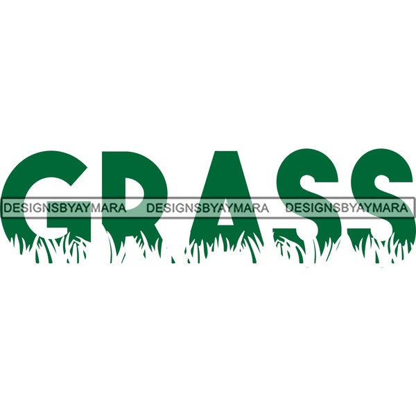 Grass Word Landscaping Service Flowers Sunny Backyard Logo Illustration SVG PNG JPG Clipart Vector Designs Silhouette Cricut Cut Cutting