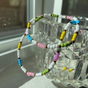 Passende bunte Saatperlen Halskette und Armband