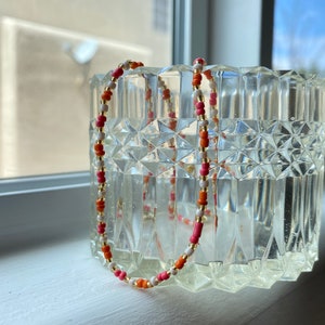 Beaded Gold, White, Pink, and Orange Necklace