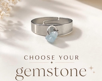 Anillo ajustable con piedra preciosa – Anillo con piedra de los deseos con significado – Anillo minimalista de plata – Regalo para novia – Anillo apilable delicado