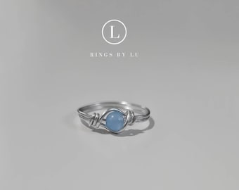 Ring Chalcedoon Aqua Blauw tijgeroog groene aventurijn sodaliet howliet onyx labradoriet unisex roestvrij zilverdraad ring roestvrij