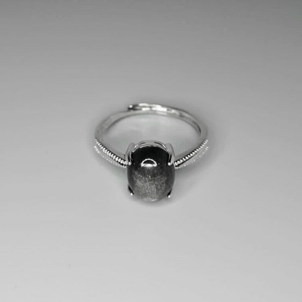 Bague en pierre précieuse obsidienne avec pierre de guérison flash argentée réglable | Ajustable