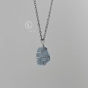 Necklace Gemstone Healing Stone Aquamarine Stainless Steel Raw Stone Labradorite Amethyst Flurite aventurine strawberry quartz celestite