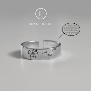 Ring dandelion engraving silver dandelion waterproof adjustable unisex stamped with personalized inside engraving stainless lightweight