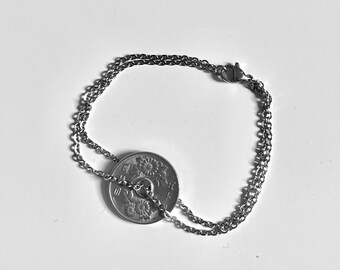 Armband mit japanischer Münze| Blumen | Edelstahlkette rostfrei und wasserfest| Vintage