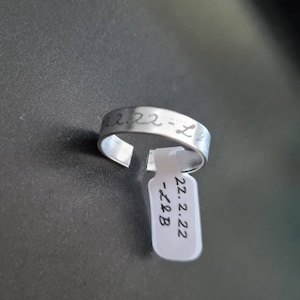 Anillo grabado personalizado inoxidable antideslustre unisex ligero ajustable ajustable grabado plata plata imagen 5