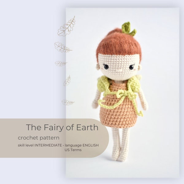 The Fairy of Earth from the "Elemental Fairies" collection, Amigurumi doll crochet pattern, handmade gift for girls, fairy tale character