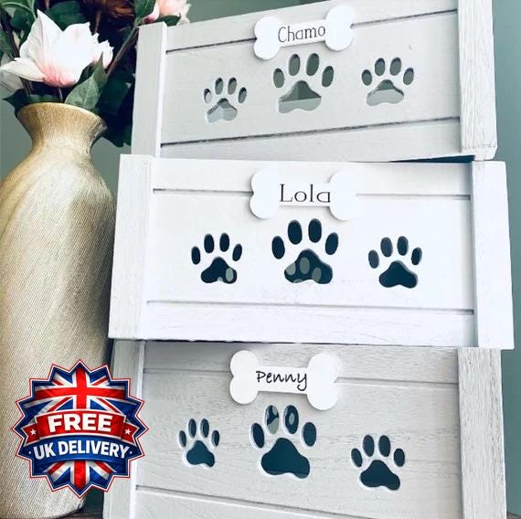 Personalised Wooden Dog Toy Box, Paw Print Pet Storage Crate