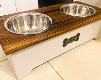 Personalized Dog Bowl Stand | Handmade Wooden Pet Feeder