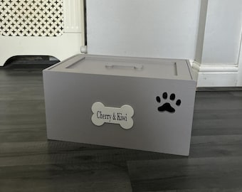 Personalised Wooden Dog Toy Box with Lid, Paw Print Pet Storage