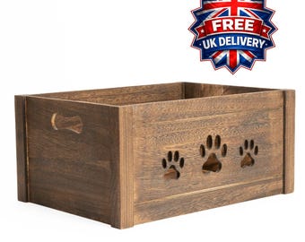 Personalized Dog Toy Box | Handmade Brown Wooden Pet Hamper