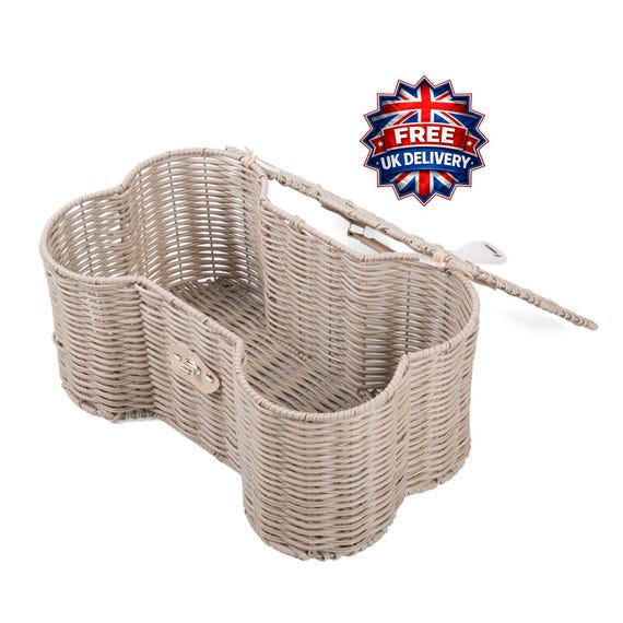 Personalised Bone Shaped Wicker Dog Toy Basket with Lid