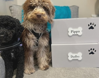 Personalised Wooden Dog Toy Box with Lid, Paw Print Pet Storage