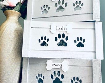 Gepersonaliseerde speelgoeddoos | Hondenbox | Geschenkdoos | Hondenbench | Hondentraktatie | Cadeaus voor honden | Grijze doos | Houten kist | Met de hand gemaakt | Hondenmand | Huisdieren