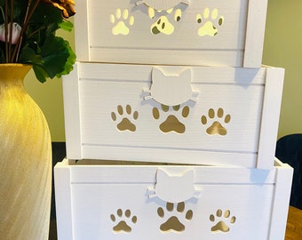 Personalised toy box | Cat box | Gift box | Crate | Cat treat | Gift for cat | Wooden box | Hand made | Pet hamper | White box | Pets | Cats