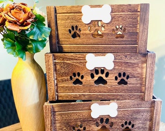 Caja de juguetes personalizada para perros / Almacenamiento de madera hecho a mano para mascotas