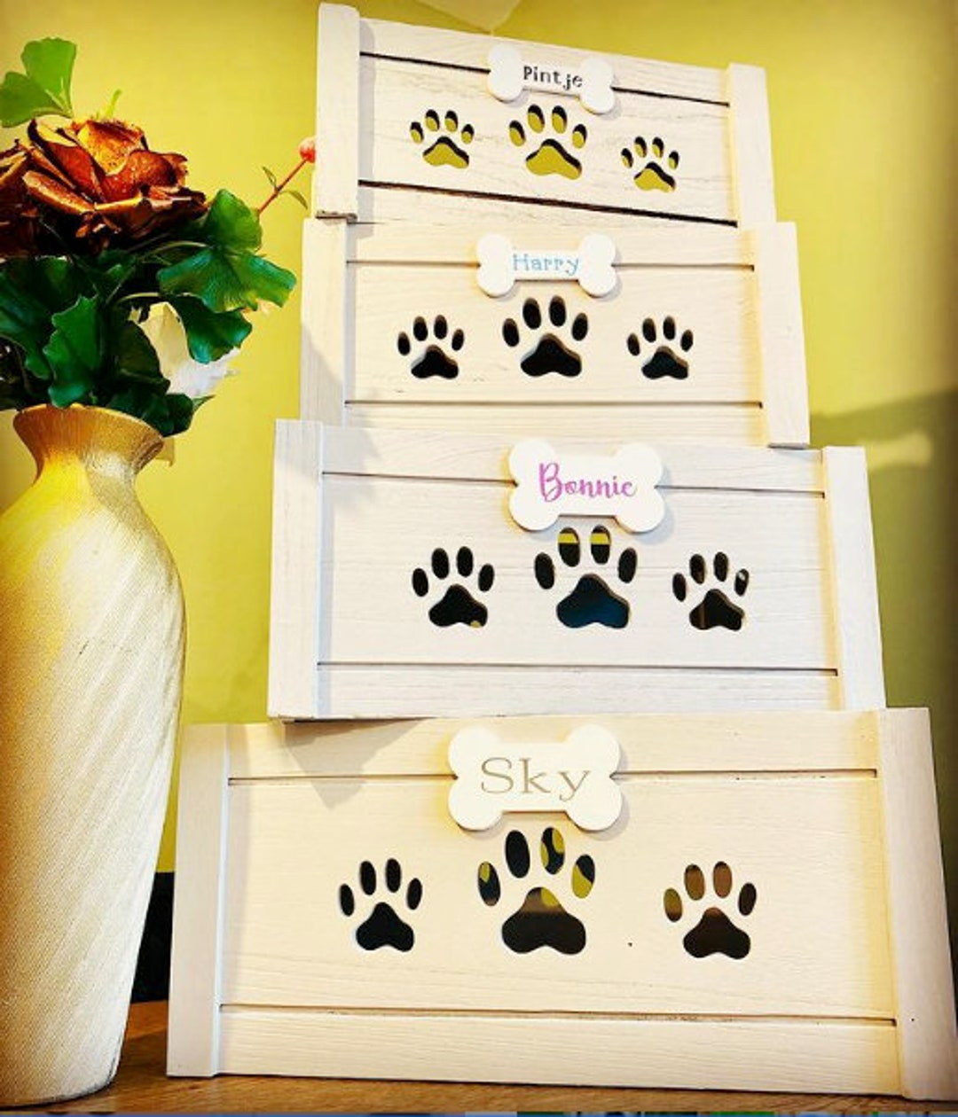 Personalized Dog Toy Box | Handmade Grey Wooden Pet Storage - Etsy