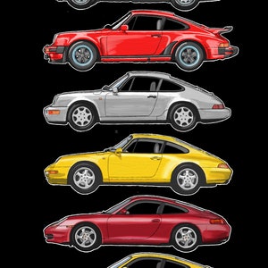 Porsche 911 The All Generations Classic Car T-Shirt - 3XL version