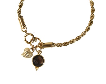 Emma-Armband / Edelstahlarmband / Goldarmband mit Quarz-Charm und Herz-Charm / Kettenarmband / Geschenkidee zum Valentinstag