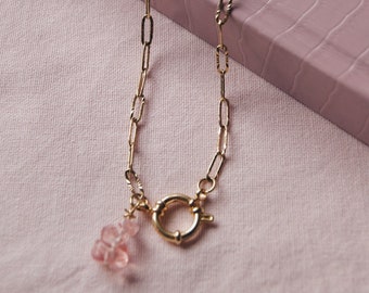 Chain necklace and rose quartz pendant / Mother&#39;s Day gift idea