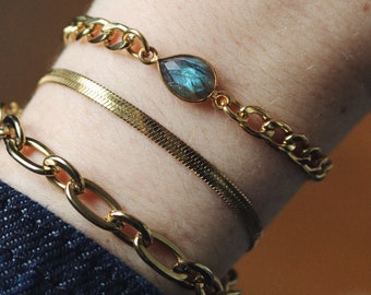 Léa-Armband / Edelstahlarmband / Gold- und Labradorit-Armband / Kettenarmband / Geschenkidee zum Muttertag