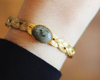 Elise-Armband / verstellbares Edelstahlarmband / Goldarmband / Manschettenarmband / Labradorit