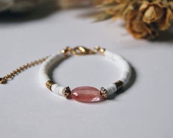 Roze armband met steen / heishi armband / heishi parels