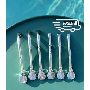 Argentine Bombilla Straw, Yerba Mate Straw, German Silver Straw, Christmas Gift, Straw Spoon, Metal Straw, Gifts, bombilla que usa messi.