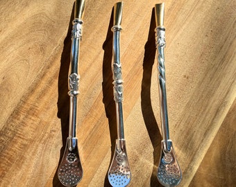 Yerba Mate Straw in German Silver Handmade in Argentina, Argentina Mate Spoon, Bombilla Straw, Metal Straw, Filter Straw