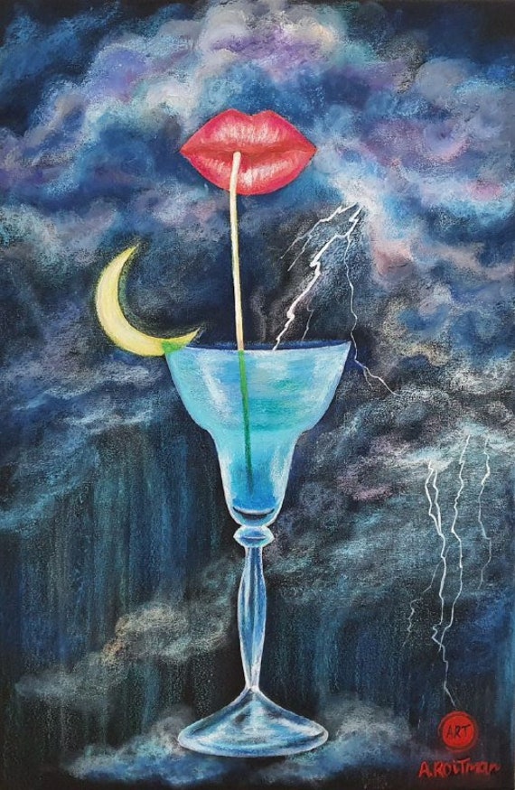 Surrealism Oil pastel Original painting Heavenly Etsy