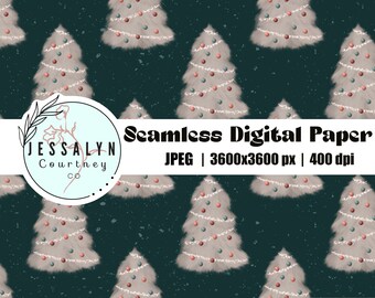Christmas tree seamless pattern file, Boho Christmas tree printable paper, Emerald green wrapping paper, Instant download repeating pattern