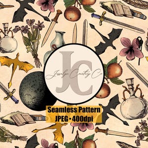 Padrão de Dragão de Quarta Asa Sem Costura: Papel Digital Floral (JPEG e PNG)