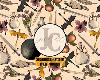 Fourth Wing Dragon Seamless Pattern: Floral Digital Paper (JPEG & PNG)