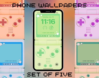 Gamer Girl Phone Wallpaper Set: Retro Gameboy Style (Digital Download)