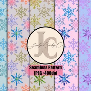Colorful Snowflakes Seamless Pattern: Set of 5, Rainbow Snowflakes, Winter Repeating Pattern