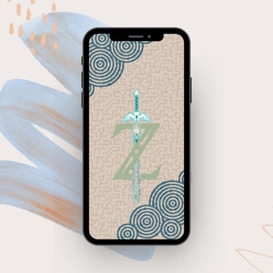 Legende von Zelda Handy Wallpaper, Tränen des Königreichs Wallpaper, Master Sword Art, Sofortiger Download, IPhone Wallpaper, Biege Navy Teal