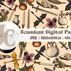 Modèle sans couture inspiré de la quatrième aile, dragons et motif floral répétitif, papier numérique JPEG et PNG, papier peint pour téléphone