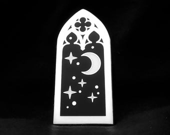 Gothic window with moon and star hard enamel pin, Witch pin, Pagan pin, Goth pin, gift for goth, gift for witch