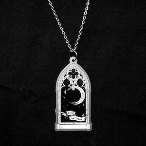 Stainless Steel Moon Tarot Card Necklace, Gothic window necklace, Witchy, Celestial Jewelry, Tarot Symbol Pendant, Lunar Mysticism Accessory