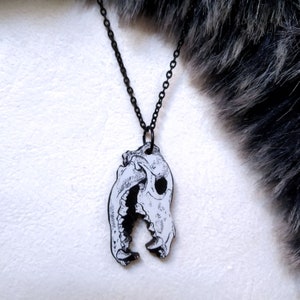 Black and White Wolf Skull Wooden Necklace , Handcrafted Wildlife Jewelry, Goth pendant, Witchy jewelry, Gift for goth, Curiosity cabinet
