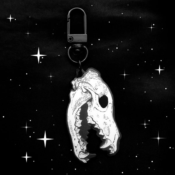 Goth wolf skull black acrylic keychain, occult, Fenrir, gift for witch, dark academia, vulture culture, taxidermy gifts, spooky scary