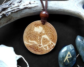 Irish wolfhound celtic amulet , Pagan necklace, Goth necklace , Wood pendant , Dog lover gift,  Cúchulainn