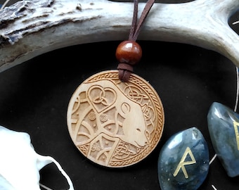 Artio celtic amulet , Bear goddess , Pagan necklace, Goth necklace, Wood pendant , Gift for bear lover